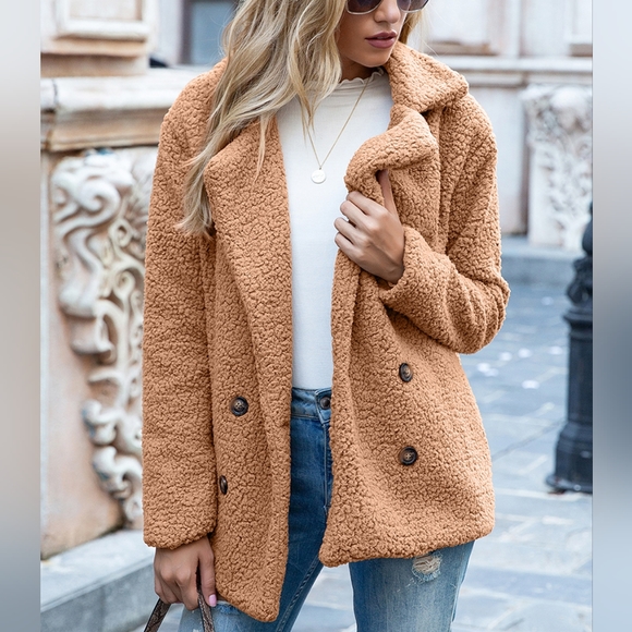 Sherpa Fusion Double-Breasted Coat - Chestnut - Picture 2 of 4